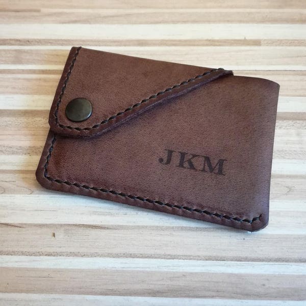 Personalized slim wallet,  Business Card Holder with Initials, crazy horse leather, Card wallet