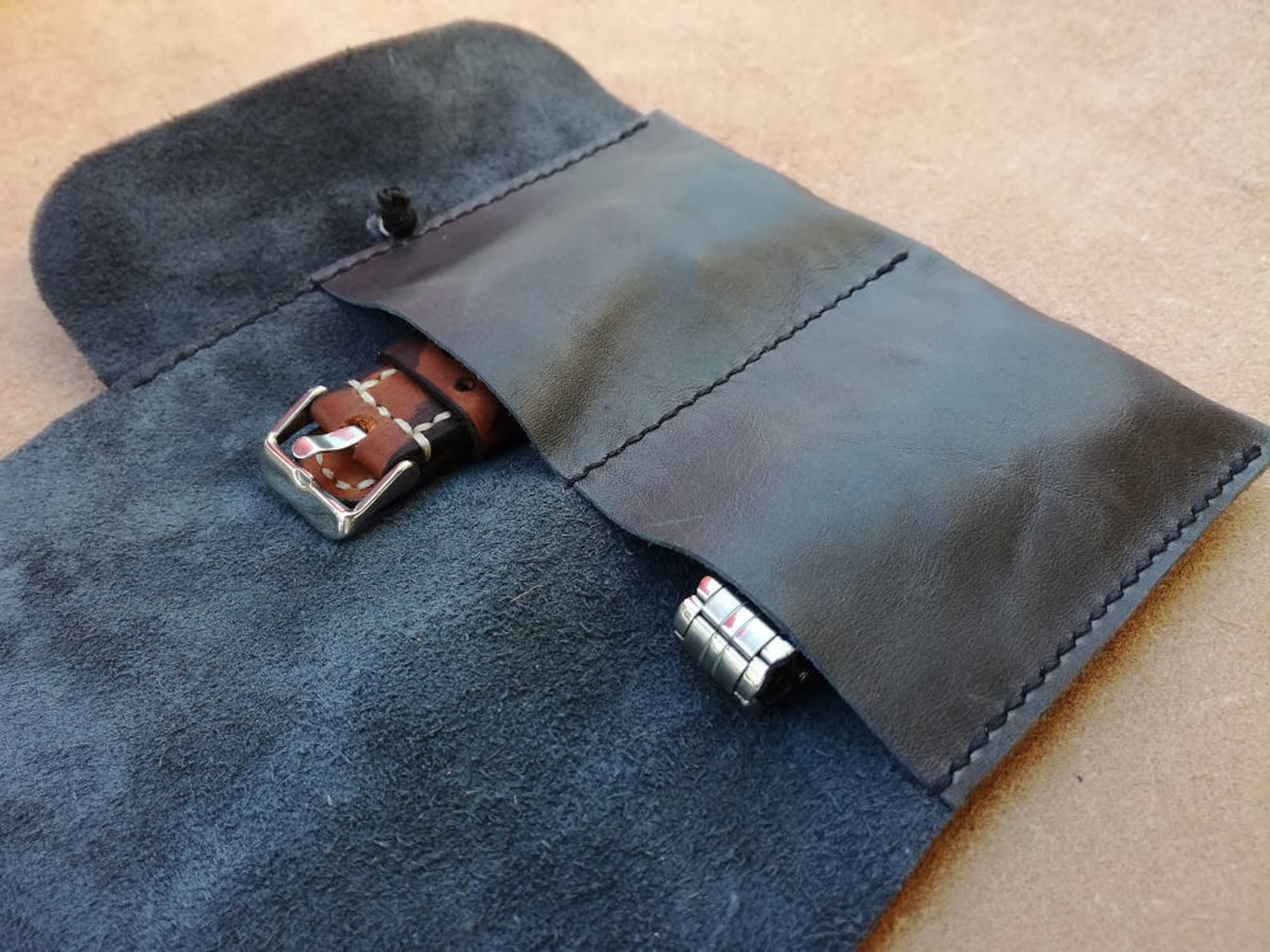 Handmade Leather Watch Roll Leather Watch Pouch Make up Etsy