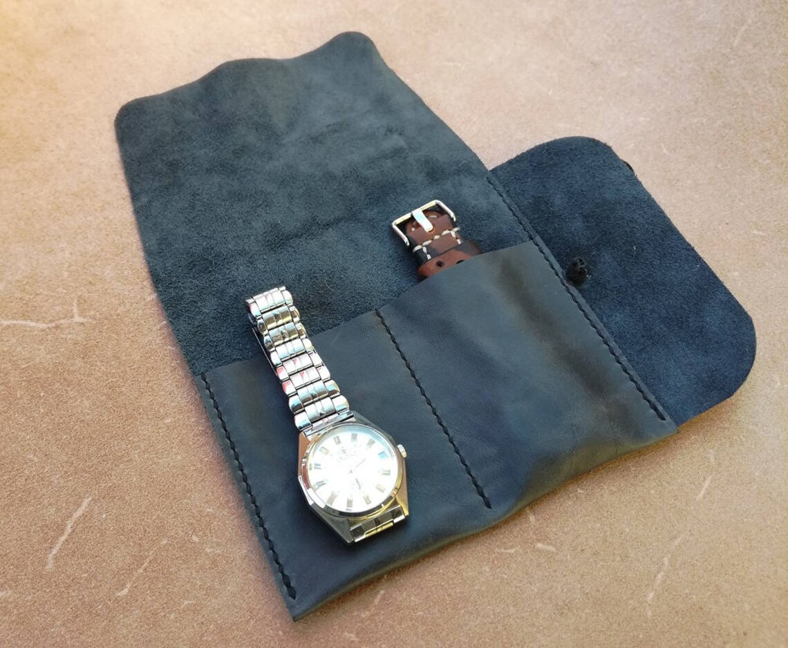 Handmade Leather Watch Roll Leather Watch Pouch Make up Etsy