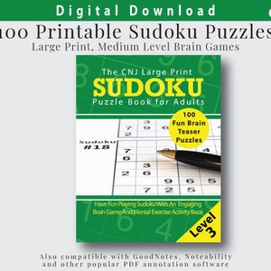 Large Print Sudoku Puzzles Printable - Sudoku Puzzle Book, Quarantine Activities for Adults - Level 3/MEDIUM Puzzles - PDF-Instant Download