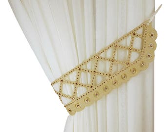 Drapery tie back Shabby chic tiebacks Curtain decor Rustic curtains Curtain tie back cream Burlap bow tiebacks Bedroom curtains decor