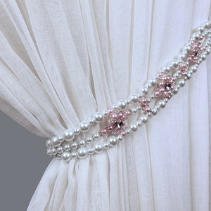 Pink & White Pearl Curtain Tie Back with Rhinestones