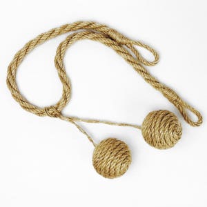 Jute balls tiebacks, Curtain tiebacks, Beach decor, Rope tie back, Jute decor, Cottage chic, Drapery tiebacks rope, Jute balls decoration image 5