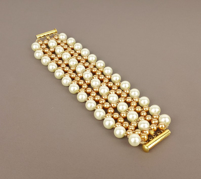 Curtain Tie Back Pearl Gold Woven Beaded Tiebacks, Drapery Tie, Rose Gold, Cream Tie Back Pearl