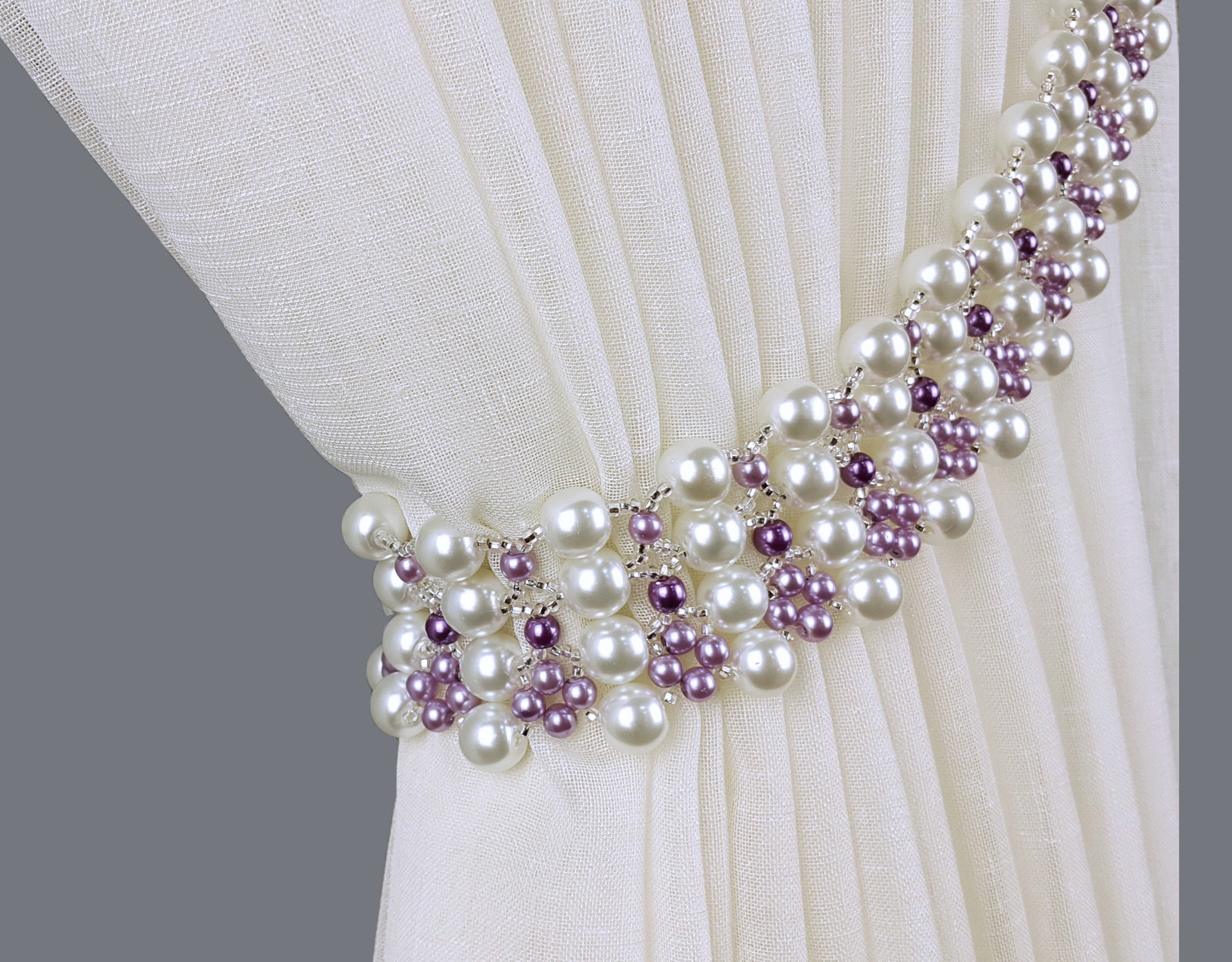 Curtain Tie Back Pearl Lilac Beads Tiebacks White Pearl Purple Beaded
