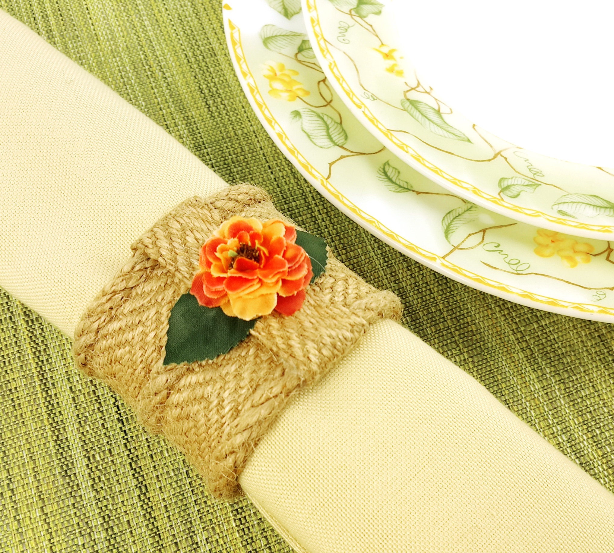 Napkin Rings Jute Napkin Rings Orange Tableware Ring Etsy