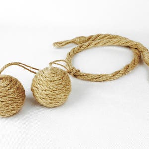 Jute balls tiebacks, Curtain tiebacks, Beach decor, Rope tie back, Jute decor, Cottage chic, Drapery tiebacks rope, Jute balls decoration image 3