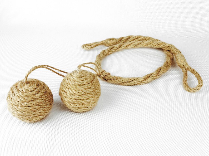 Jute balls tiebacks, Curtain tiebacks, Beach decor, Rope tie back, Jute decor, Cottage chic, Drapery tiebacks rope, Jute balls decoration image 3