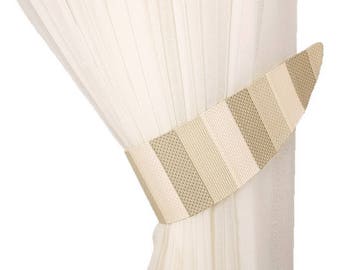 Curtain tiebacks striped Drapery tie back cotton Curtain decor beige Bedroom home decor Striped Kid's curtains decor, 1pair