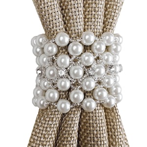 Curtain tie back Rhinestones tiebacks, Pearl white beaded tiebacks, Curtain tie back, Drapery ties, Tie back pearl, Curtain tie back, 1piece