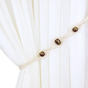 Beaded Curtain Tiebacks Brown & Green Acrylic Beads, Cotton Rope 1Pair