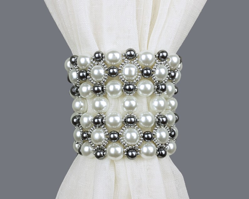 Curtain Tie Back Pearl Gray Beaded Tiebacks Drapery Tie Etsy