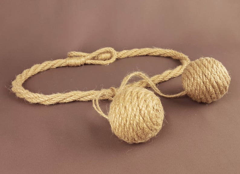 Jute balls tiebacks, Curtain tiebacks, Beach decor, Rope tie back, Jute decor, Cottage chic, Drapery tiebacks rope, Jute balls decoration image 4