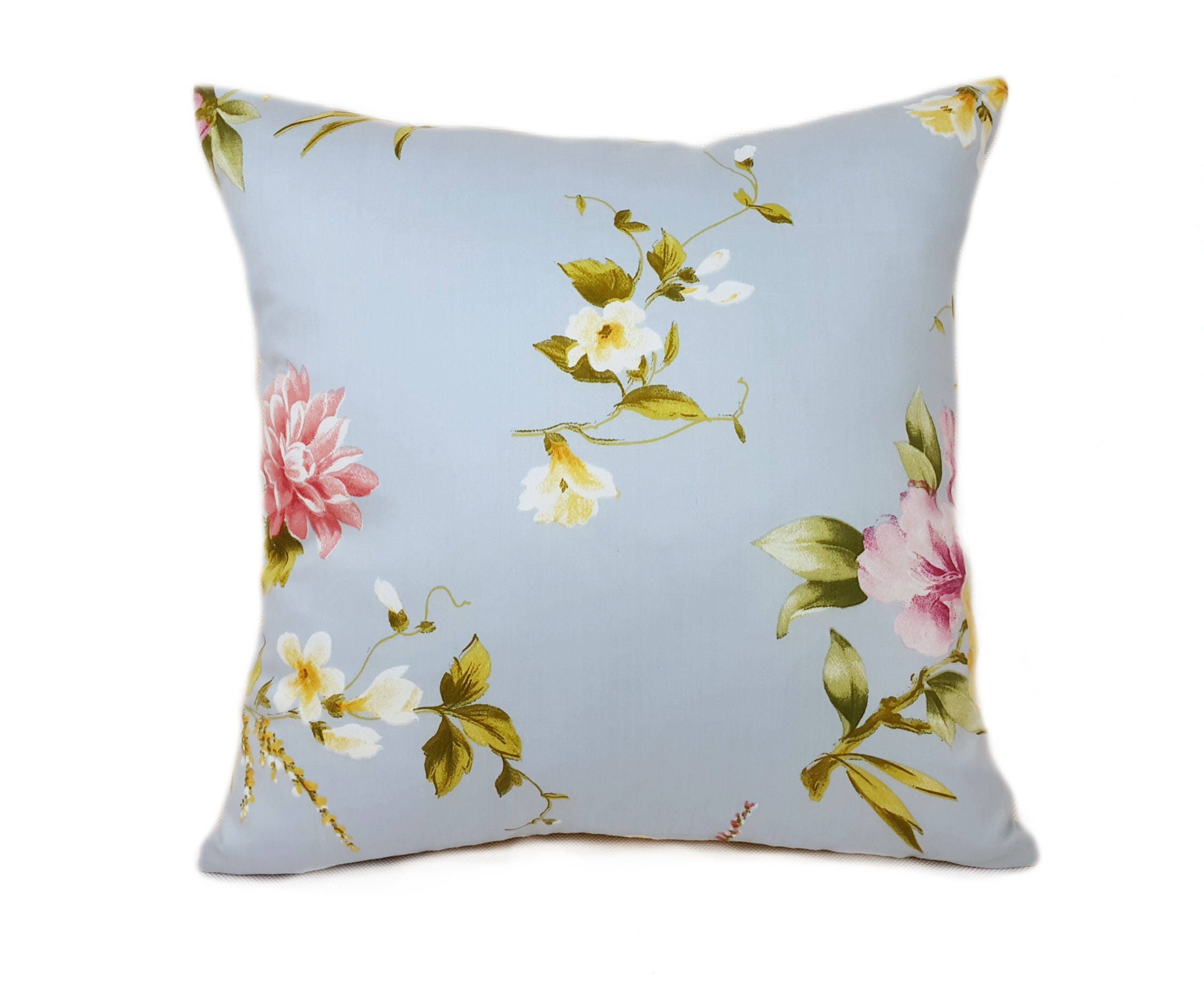 Decorative Blue Pillows, Bed Pillows, Flower Pattern, Blue Cushions