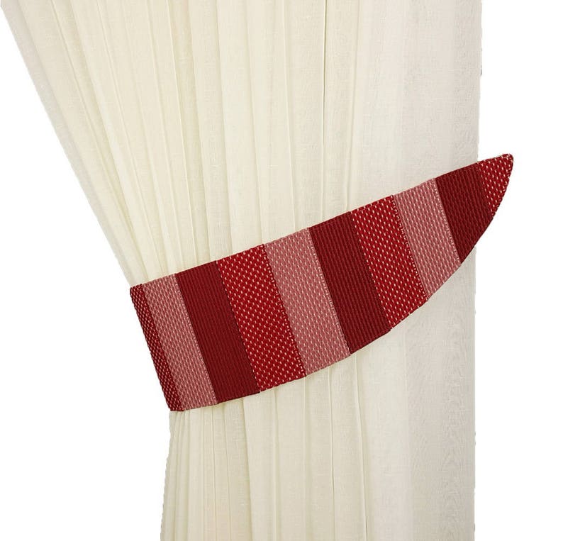 Tie Back Striped Drapery Tiebacks Curtain Tiebacks Burgundy Striped
