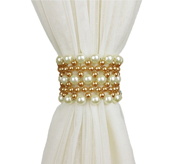 Curtain Tie Back Pearl Gold Woven Beaded Tiebacks Drapery Etsy