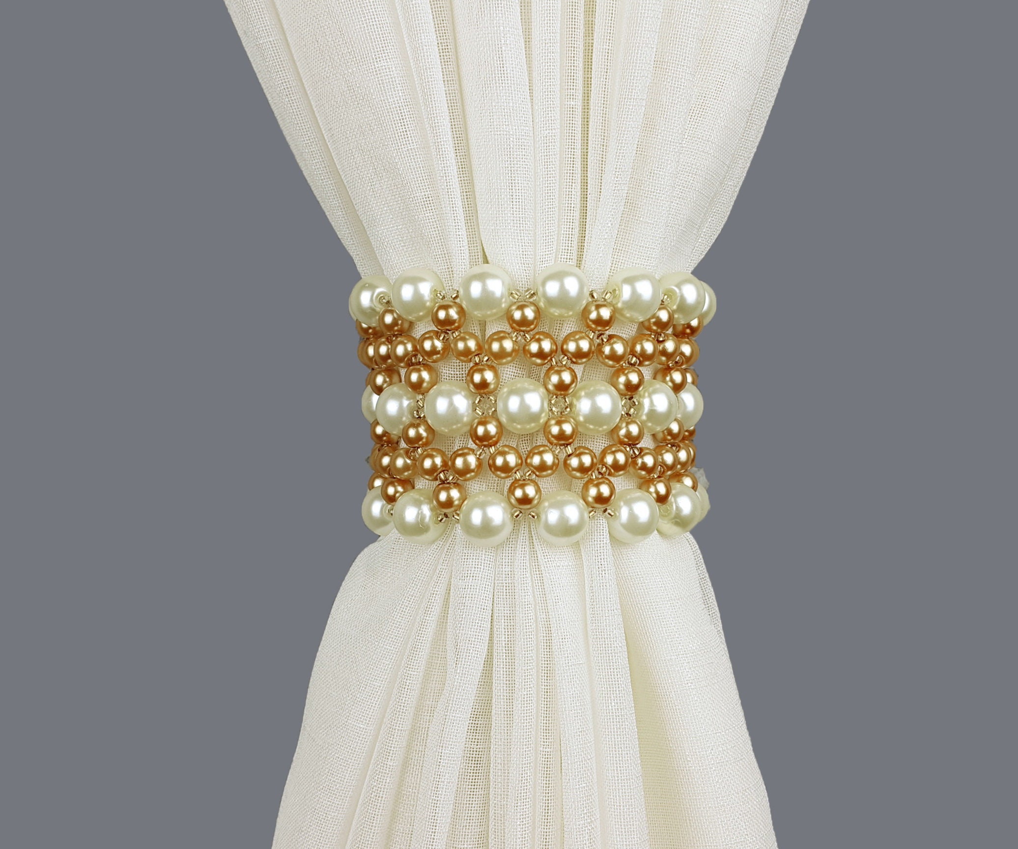 Buy Curtain Tie Back Pearl Gold Woven Beaded Tiebacks, Drapery Tie