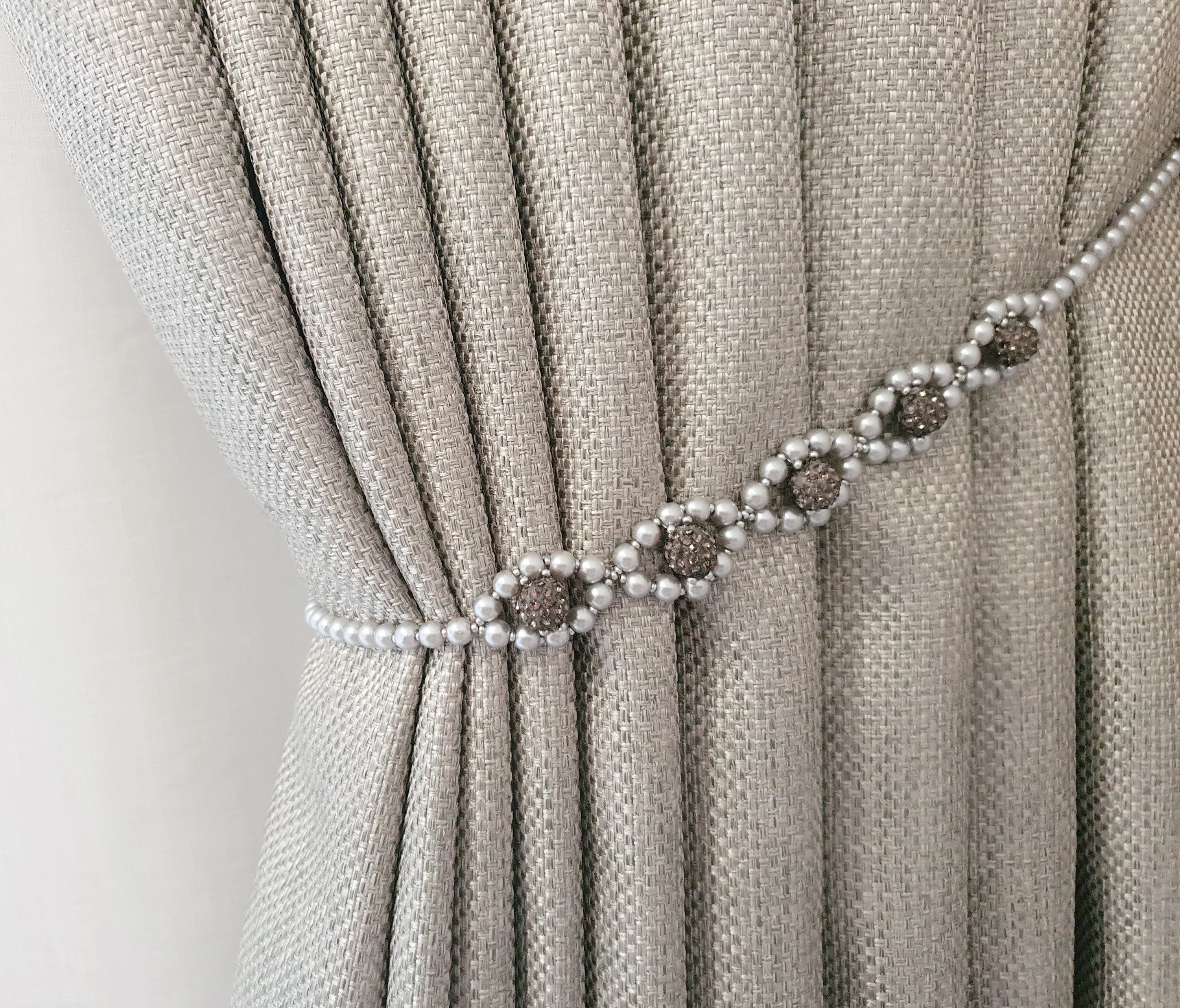 Curtain tie back Pearl gray Rhinestones Beaded Tiebacks Etsy