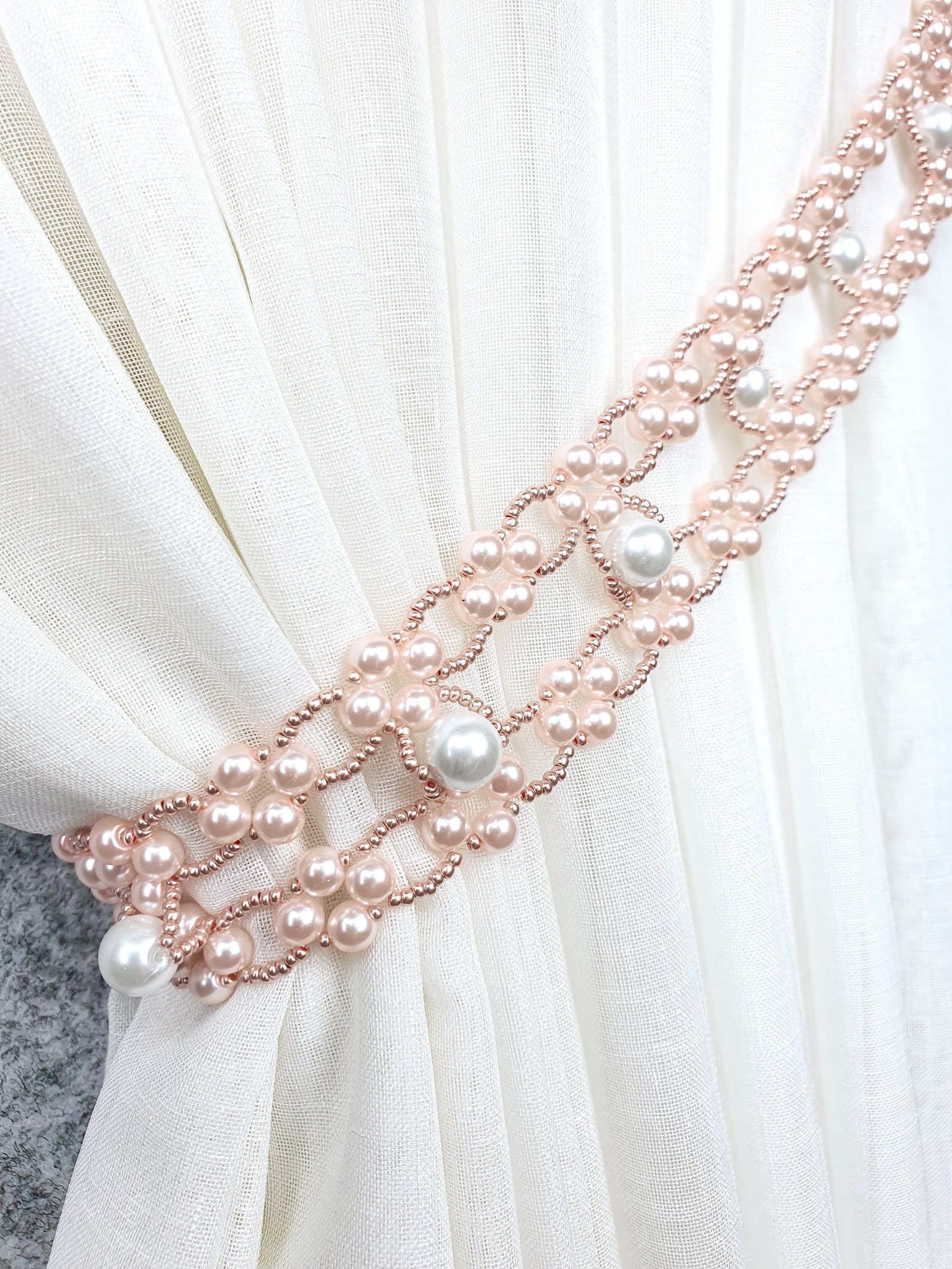 Curtain Tie Back Pearl Light Pink Beads Tiebacks, Bedroom Decor Light