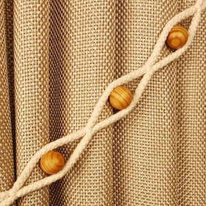 Wood Bead Curtain Tiebacks Cotton Rope, Beach House Decor