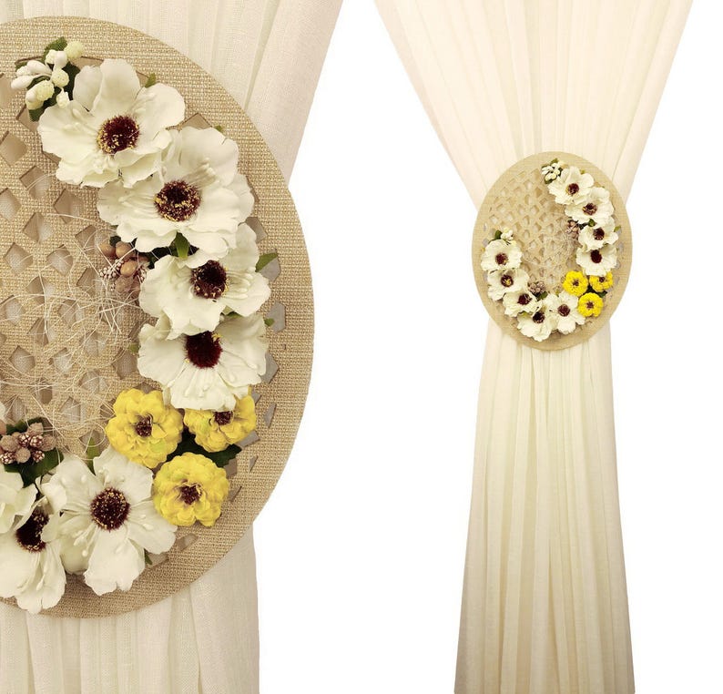 Curtain Tie Back Flower Tiebacks Shabby Chic Tiebacks Etsy
