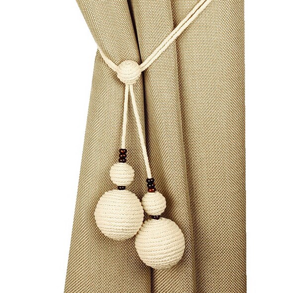 Curtain Tiebacks White Cotton Cord Mother Gift Rope Ball Etsy