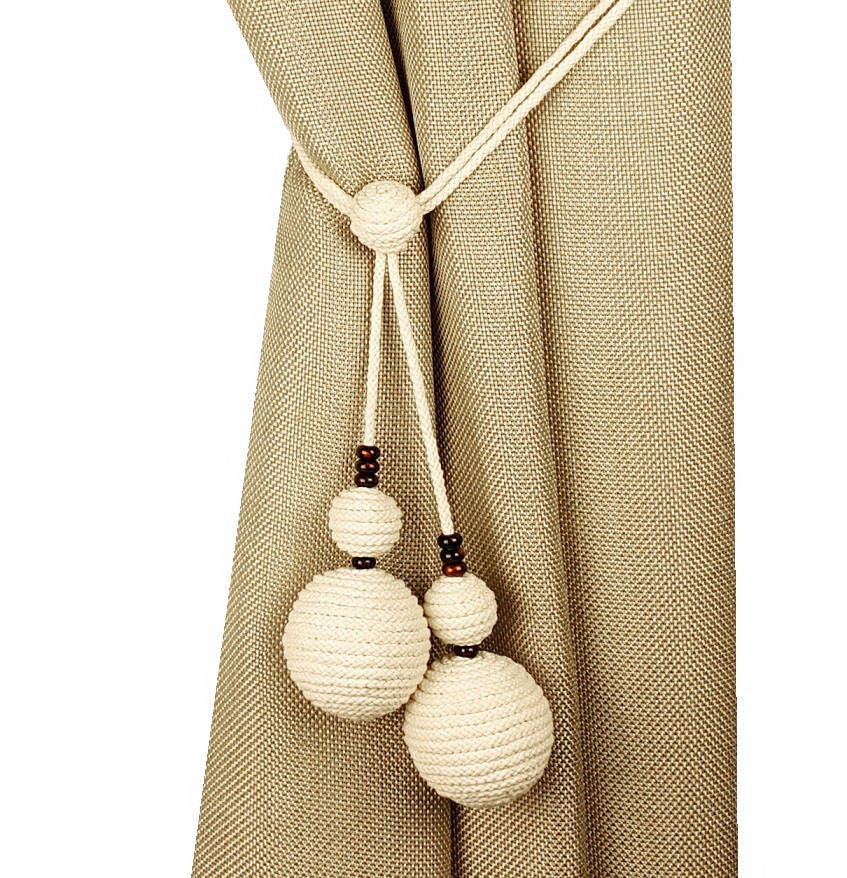 Curtain Tiebacks White, Cotton Cord, Mother Gift, Rope Ball Tiebacks