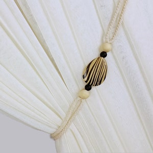 Cotton Rope Curtain Tiebacks Striped Wood Bead Decor