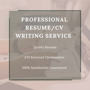 May include: A professional resume and CV writing service advertises quality resumes, ATS keyword optimization, and 100% satisfaction guaranteed.