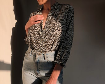 Euro Vintage Backless Leopard Print Top (M)