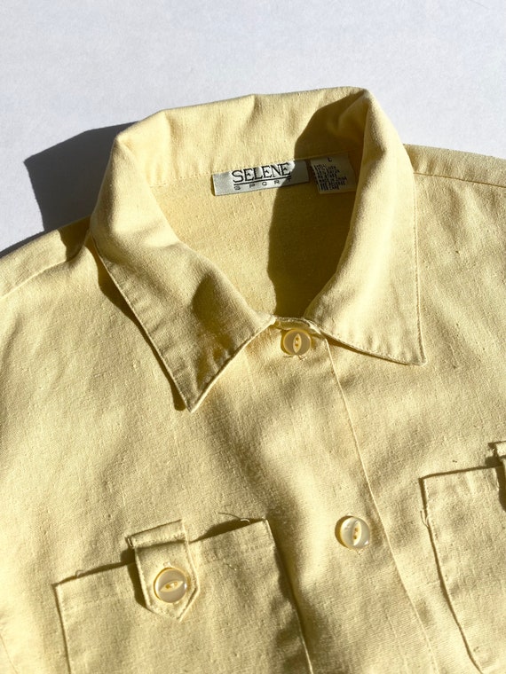 Pale Yellow Linen Blend Short Sleeve Button Up - image 8