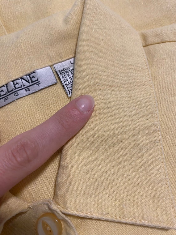 Pale Yellow Linen Blend Short Sleeve Button Up - image 6