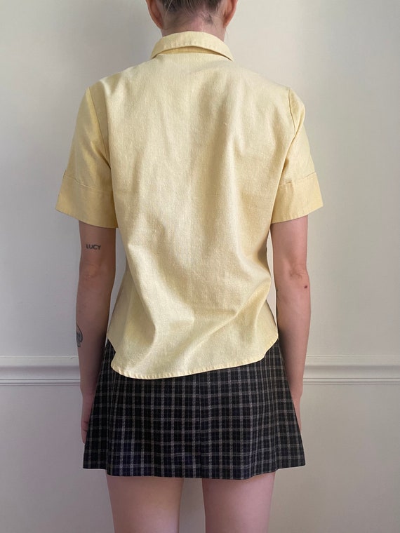 Pale Yellow Linen Blend Short Sleeve Button Up - image 3