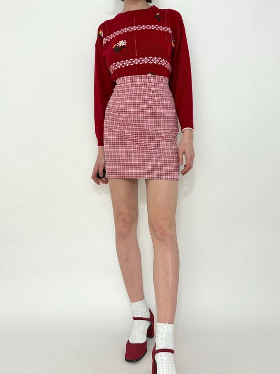 Red Plaid Mini Skirt (26.5” Waist) - image 1