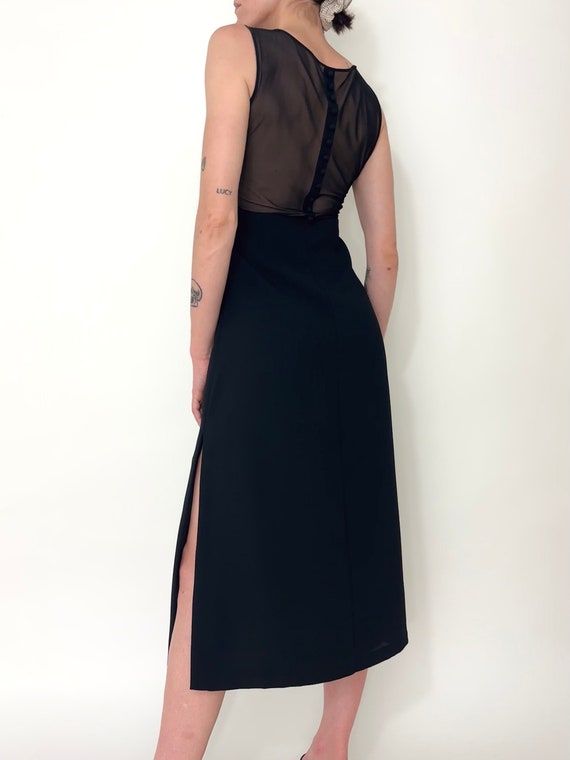 Black Sheer Button Back Sleeveless Midi Dress