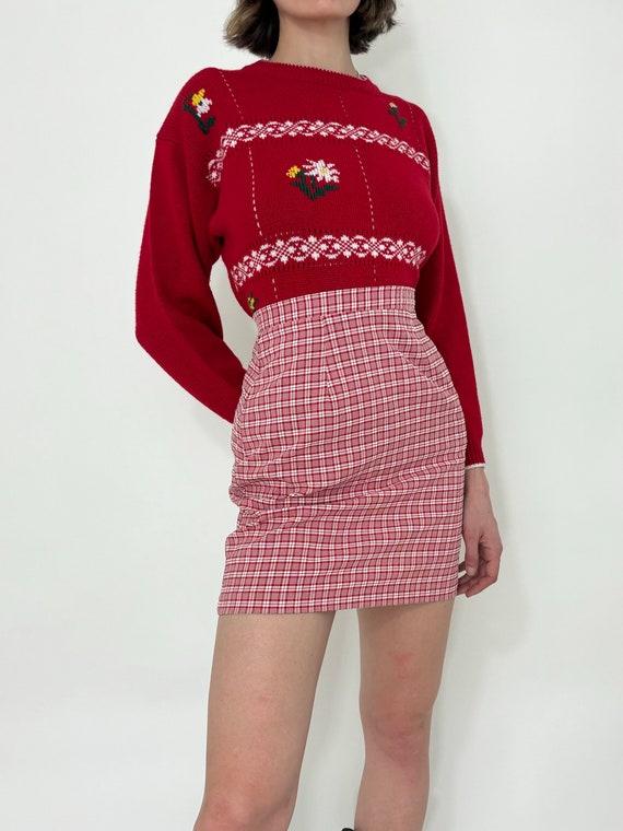 Red Plaid Mini Skirt (26.5” Waist) - image 6