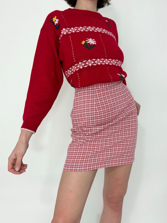 Red Plaid Mini Skirt (26.5” Waist) - image 2