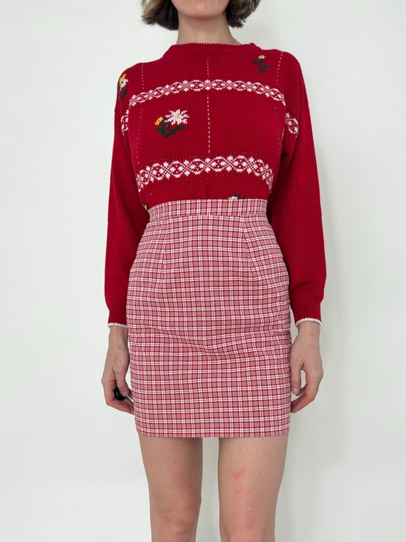 Red Plaid Mini Skirt (26.5” Waist) - image 3