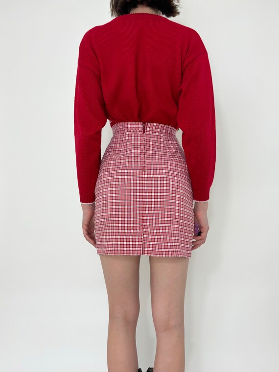 Red Plaid Mini Skirt (26.5” Waist) - image 5