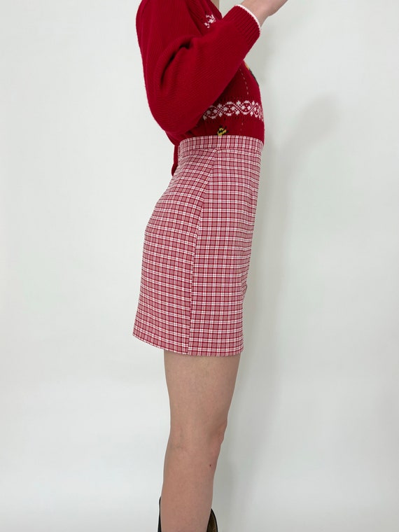 Red Plaid Mini Skirt (26.5” Waist) - image 4