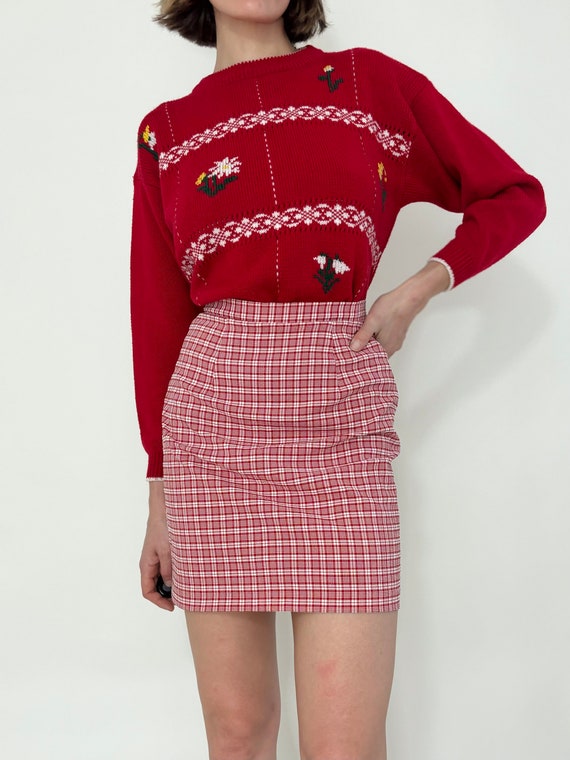 Red Plaid Mini Skirt (26.5” Waist) - image 7