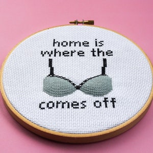 Home is Where the Bra Comes Off cross stitch pattern PDF, DIY bedroom decor women, cross stitch pattern funny, 3d cross stitch modern