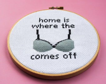 Home is Where the Bra Comes Off cross stitch pattern PDF, DIY bedroom decor women, cross stitch pattern funny, 3d cross stitch modern