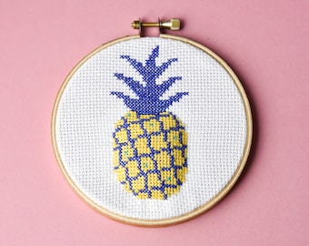 Pineapple cross stitch pattern. Pineapple emoji. Cross stitch instant download PDF. Tropical decor DIY. Gift for her. Pineapple gift