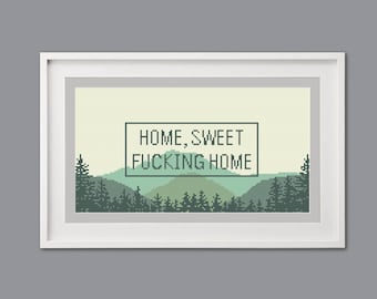 Subversive Home Sweet Home Cross Stitch Pattern: PNW Mountain Decor (PDF Download)