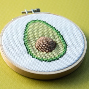 Avocado Cross Stitch Pattern PDF, Stuffed Cross Stitch Avocado Embroidery, Modern Cross Stitch, Avocado Kitchen Decor, Avocado hoop art