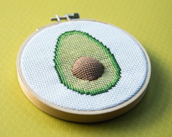 Avocado Cross Stitch Pattern PDF, Stuffed Cross Stitch Avocado Embroidery, Modern Cross Stitch, Avocado Kitchen Decor, Avocado hoop art