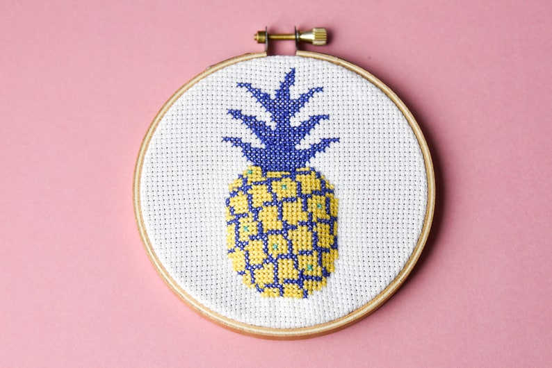 Pineapple cross stitch pattern. Pineapple emoji. Cross stitch instant download PDF. Tropical decor DIY. Gift for her. Pineapple gift image 1