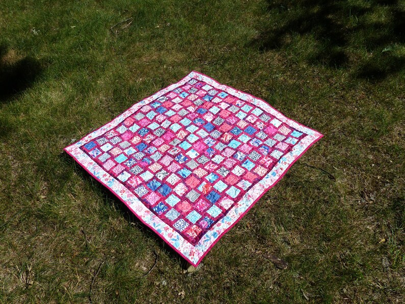 Whimsical Windows Baby Quilt with Pink Sashing