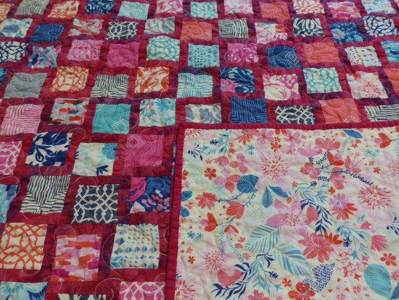 Whimsical Windows Baby Quilt with Pink Sashing